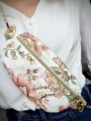 Kit complet banane Ivalo tissu vintage fleurs vieux rose irisé