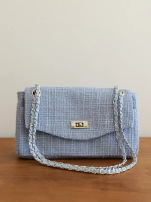 Kit complet sac Edgar tweed bleu pastel lurex bleu